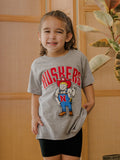 Children's Nebraska Huskers Cartoon Mascot Gray Tee