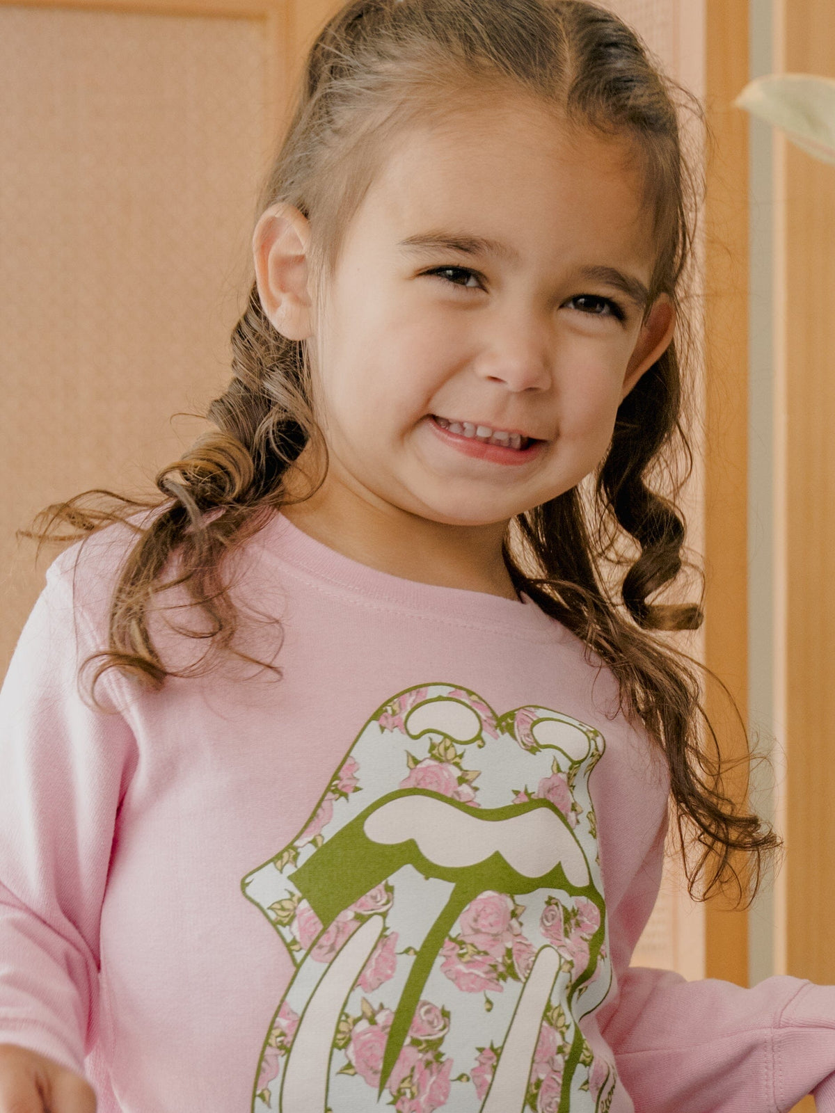 Children's Rolling Stones Floral Lick Pink Sweatshirt