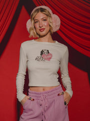 Amour Off White Micro Cropped LS Tee