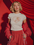 Cupid Heart Off White Micro Cropped Tee