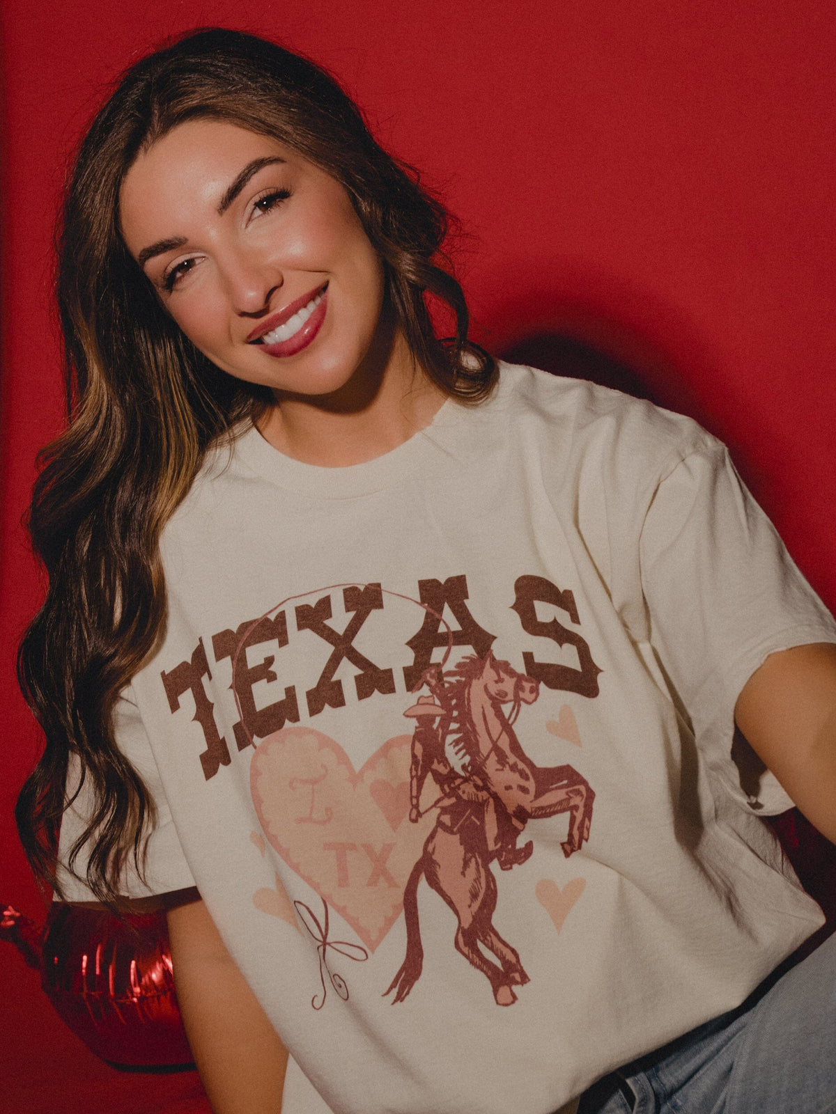 Texas Hearts & Horses Off White Thrifted Tee
