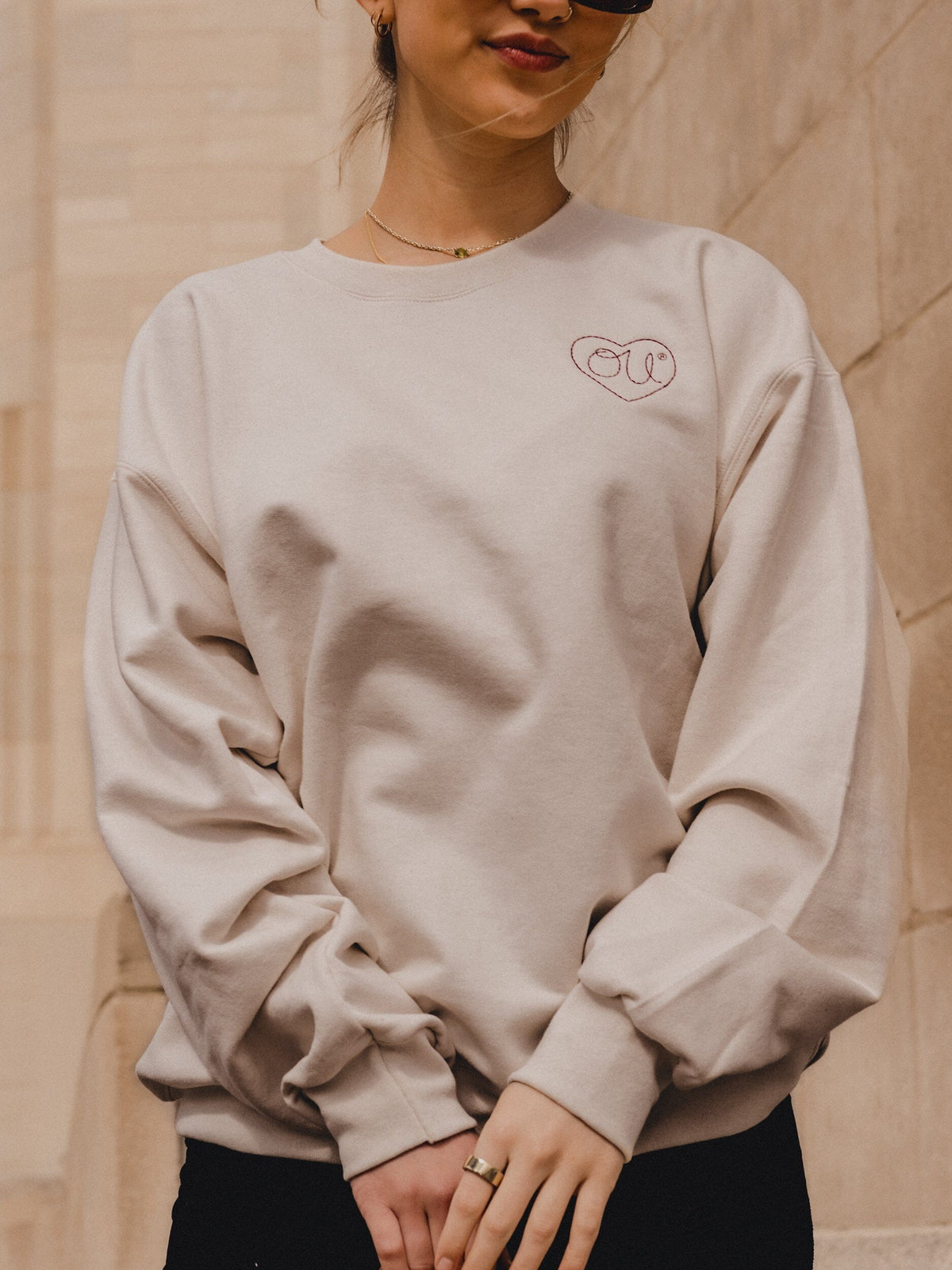OU Sooners Heart Stitch Embroidered Natural Sweatshirt