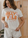 Raised on Dolly Parton & TN Vols Pink Football Natural Ellie Heavyweight Tee