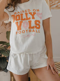 Raised on Dolly Parton & TN Vols Pink Football Natural Ellie Heavyweight Tee
