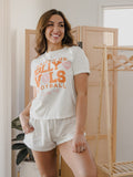 Raised on Dolly Parton & TN Vols Pink Football Natural Ellie Heavyweight Tee