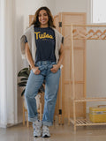 TU Golden Hurricane Bold Script Washed Navy Ellie Heavyweight Tee
