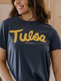 TU Golden Hurricane Bold Script Washed Navy Ellie Heavyweight Tee
