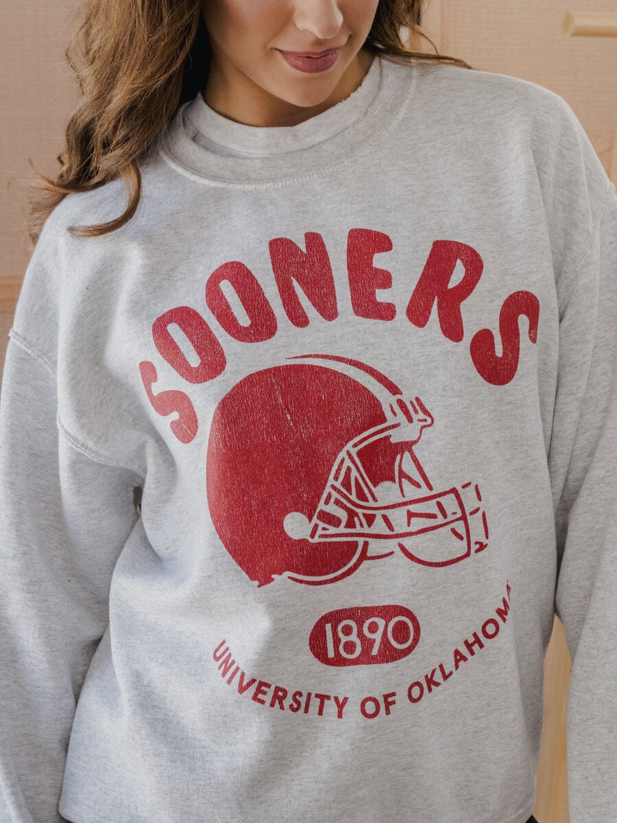 OU Sooners Varsity Stamp Ash Gray Thrifted Sweatshirt