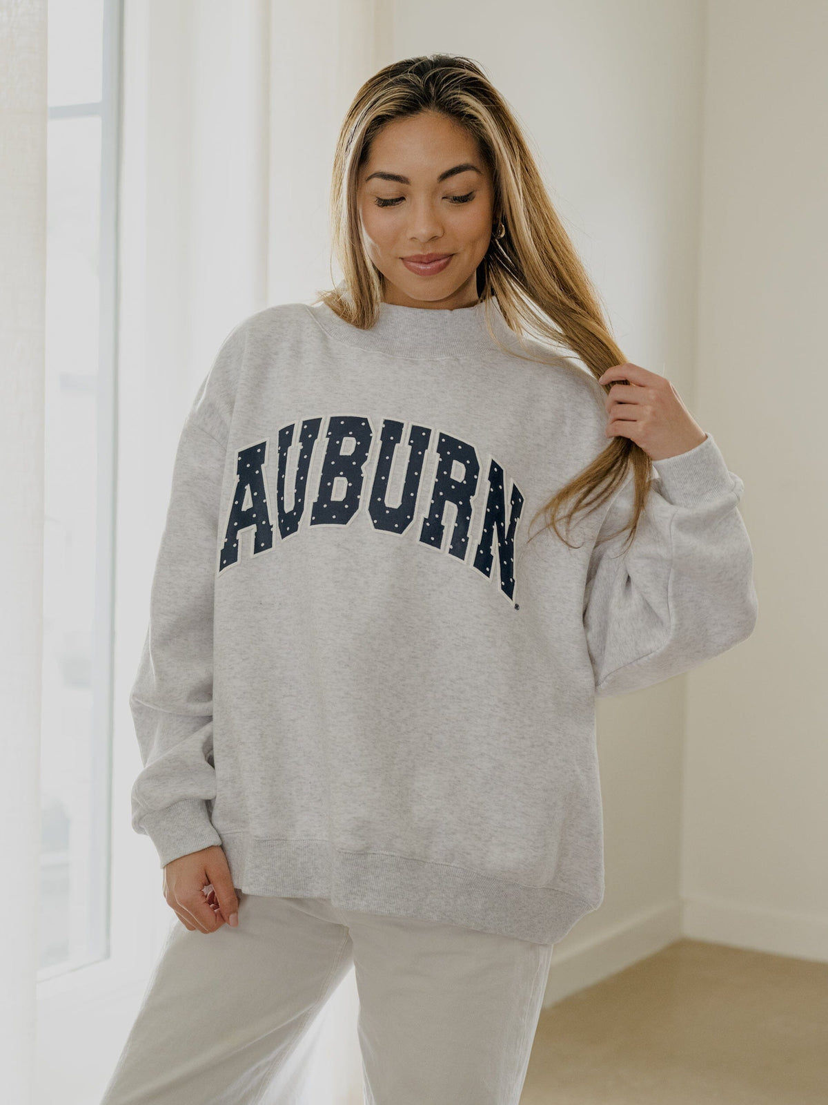 Auburn Tigers Polka Dot Puff Ink Weekend Ash Gray Mock Neck Sweatshirt