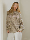 Dolly Parton Signature Script Camo Weekend Mock Neck Sweatshirt