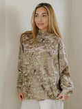Dolly Parton Signature Script Camo Weekend Mock Neck Sweatshirt