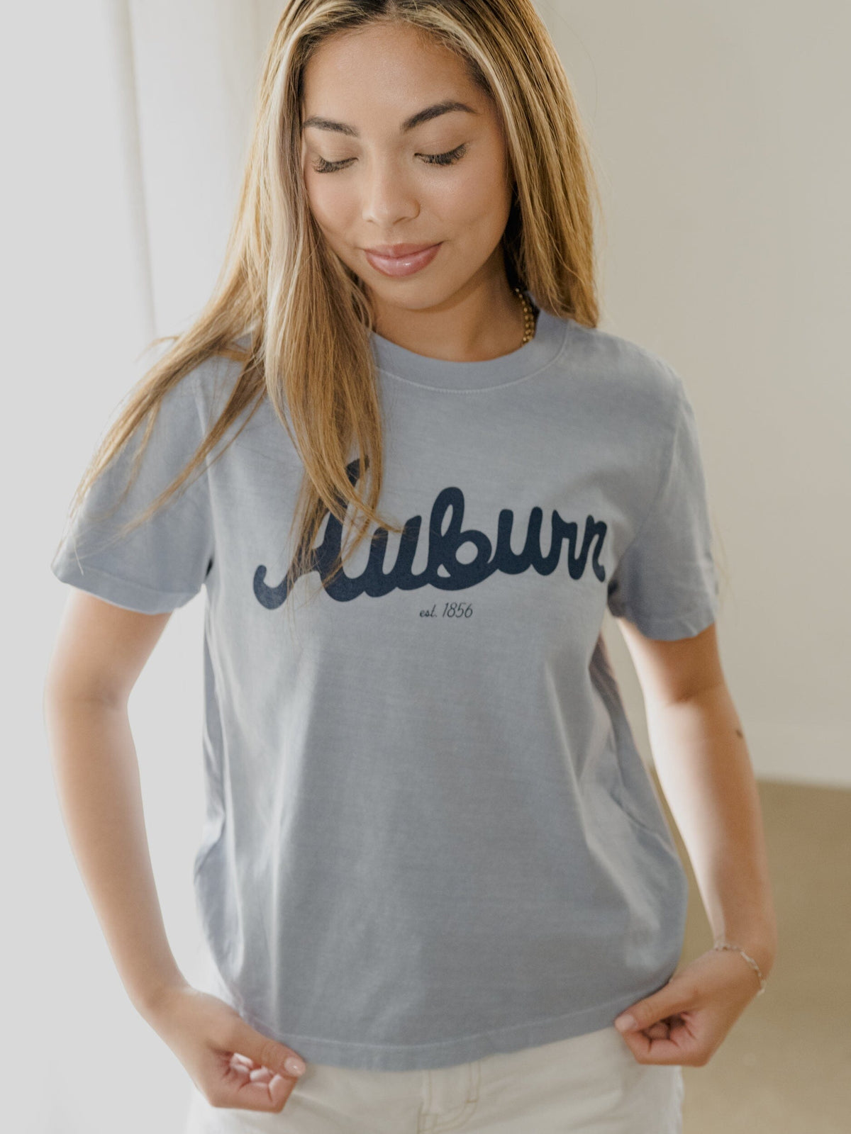 Auburn Tigers Bold Script Light Blue Ellie Heavyweight Tee