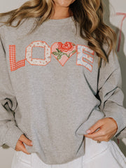 Love Quilt Print Gray Thrifted Sweatshirt