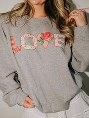 Love Quilt Print Gray Thrifted Sweatshirt