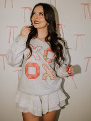 XOXO Quilt Print Gray Flashdance Sweatshirt