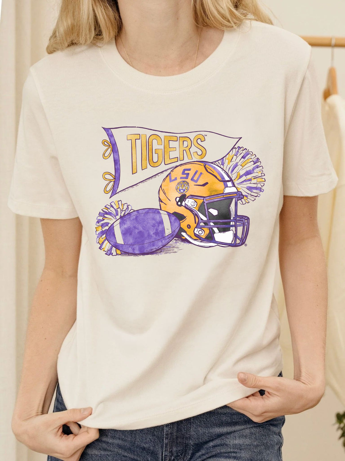LSU Tigers Football Pennant Vintage White Ellie Perfect Tee