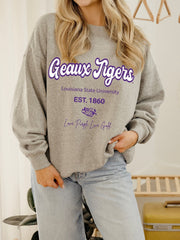 LSU Tigers Letterman Gray Chrome Hi Dive Sweatshirt