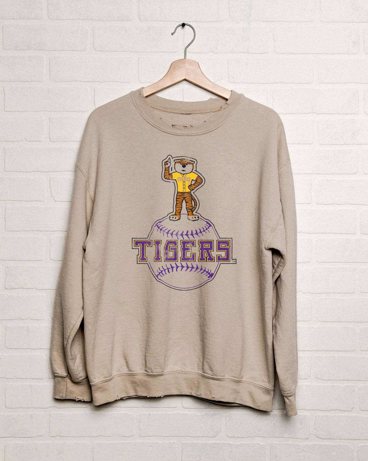 LSU Tigers Mascot Baseball Sand Thrifted Sweatshirt