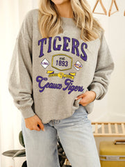 LSU Tigers Patches 25 Ash Gray Thrifted Sweatshirt