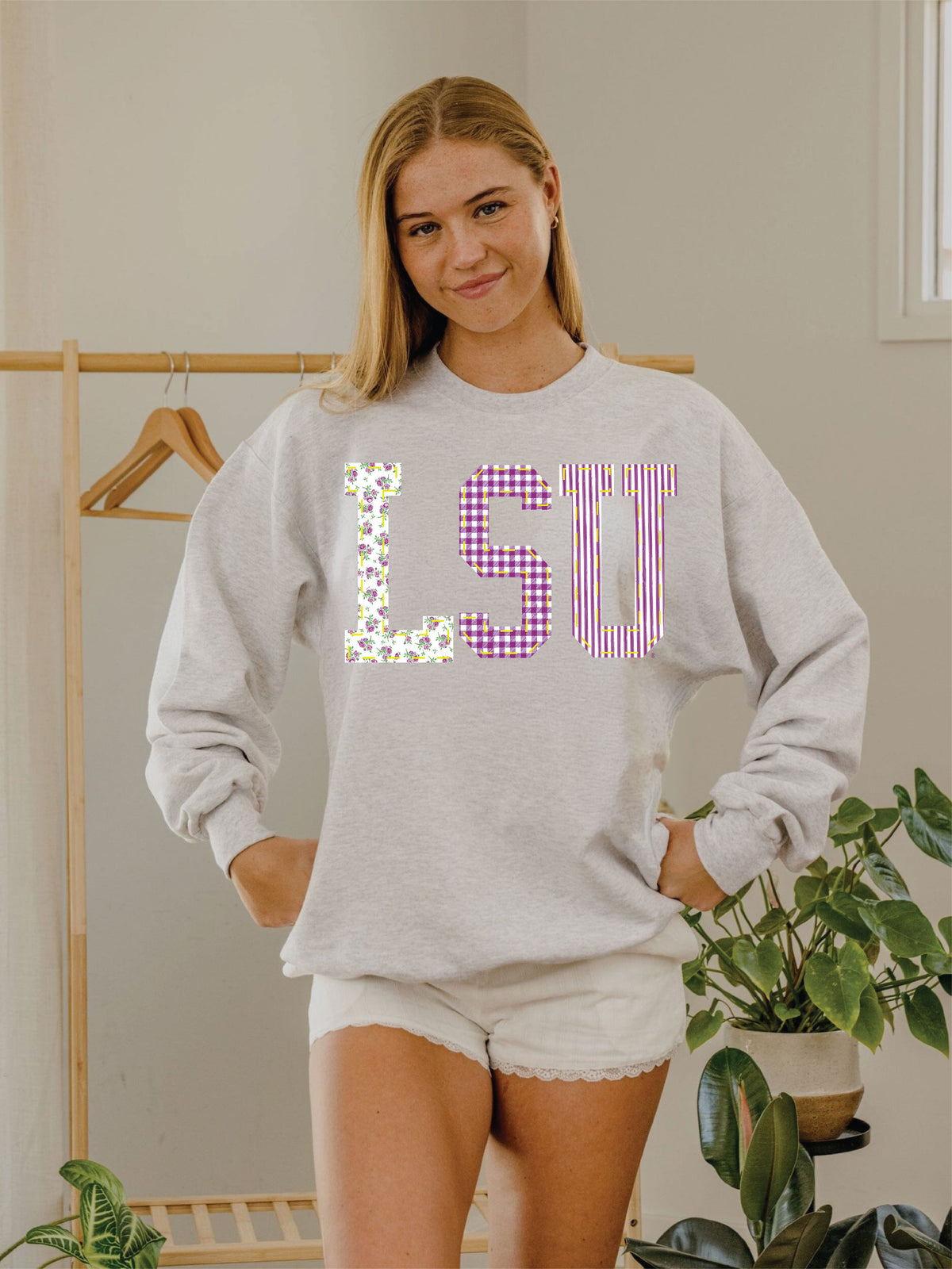LSU Tigers Quilted Puff Ink Ash Gray Sweatshirt