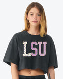 LSU Tigers Quilted Puff Ink Washed Black Heavyweight Cropped Tee