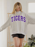 LSU Tigers Polka Dot Puff Ink Weekend Ash Gray Mock Neck Sweatshirt
