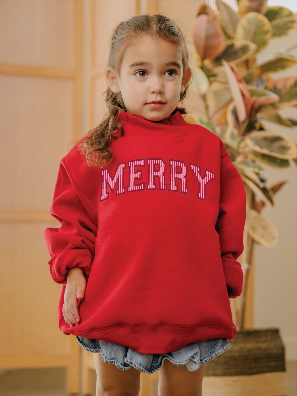 Children's Merry Stripe Red Mock Neck Sweatshirt