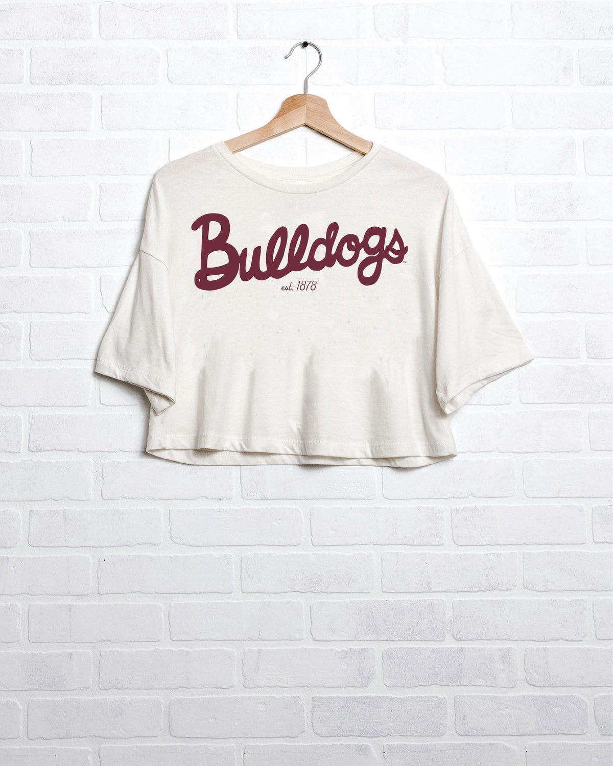 Mississippi State Bulldogs Bold Script Off White Heavyweight Cropped Tee