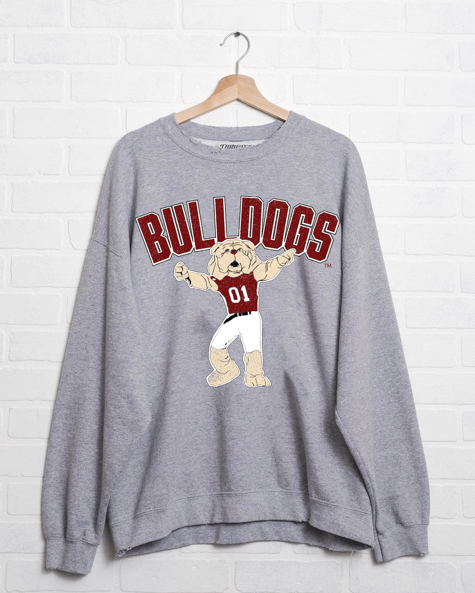 Mississippi State Bulldogs Cartoon Mascot Puff Ink Gray Thrifted Sweatshirt