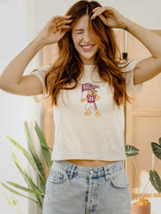 Mississippi State Bulldogs Mascot Flag Off White Micro Cropped Tee