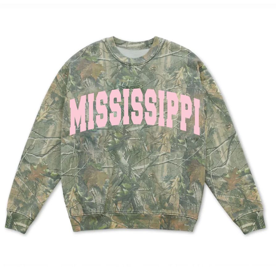 Mississippi Filled Gault (Pink Letters) Camouflage Sweatshirt