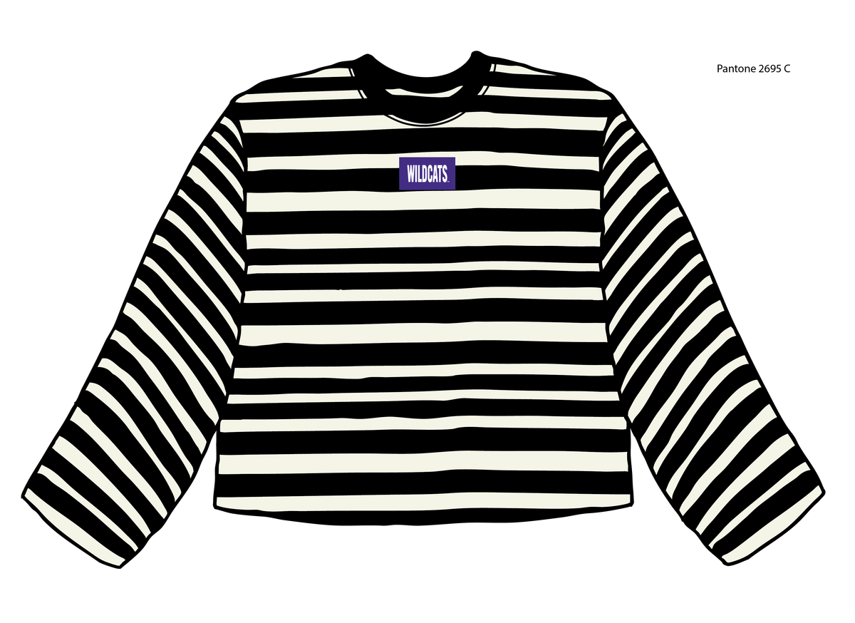 *COMING SOON* KSU Wildcats Block Stich Black/White Stripe Long Sleeve Top