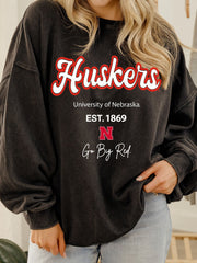 Nebraska Huskers Letterman Charcoal Chrome Hi Dive Sweatshirt