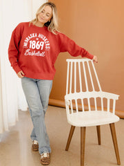 Nebraska Huskers Trademark Basketball Red Oversized Crew Hi-Dive Sweatshirt