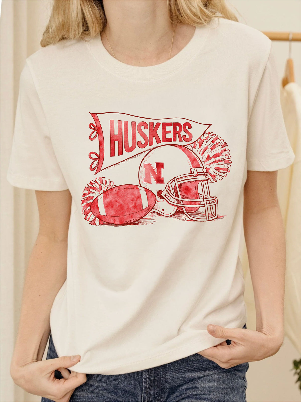 Nebraska Huskers Football Pennant Vintage White Ellie Perfect Tee