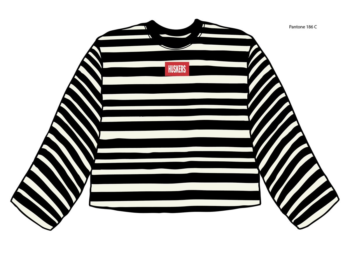*COMING SOON* Nebraska Huskers Block Stich Black/White Stripe Long Sleeve Top