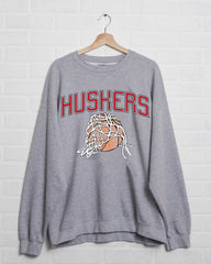 Nebraska Huskers Basketball Fling Puff Ink Gray Thrifted Sweatshirt