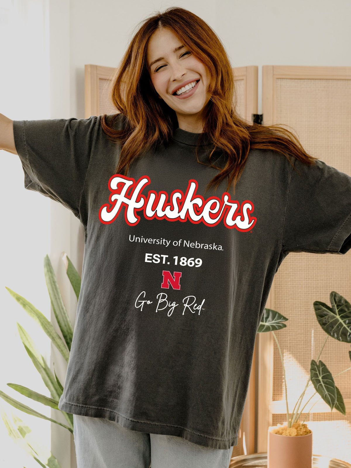 Nebraska Huskers Letterman Black Thrifted Tee