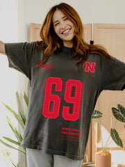 Nebraska Huskers Crest Stamp Black Thrifted Tee