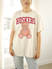 Nebraska Huskers Basketball Bear Off White Thrifted Tee