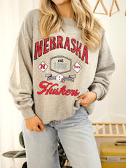 Nebraska Huskers Patches 25 Ash Gray Thrifted Sweatshirt