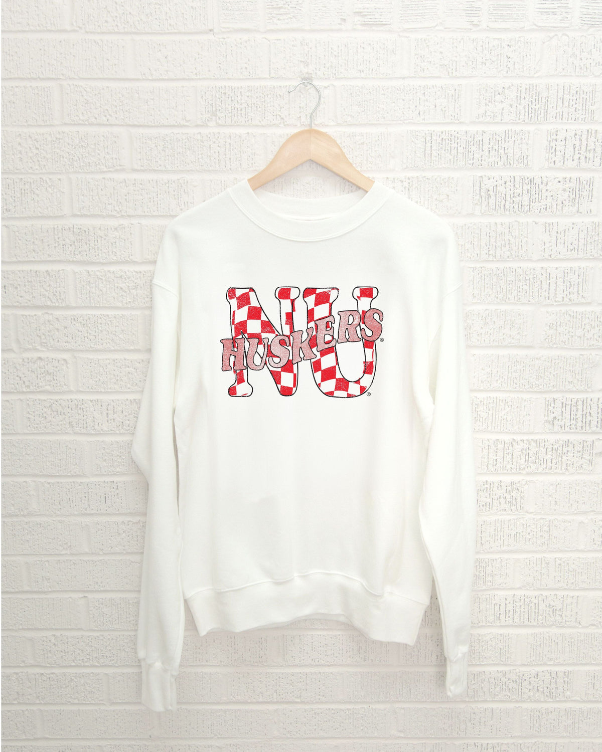 Nebraska Huskers Twisted Check White Thrifted Sweatshirt