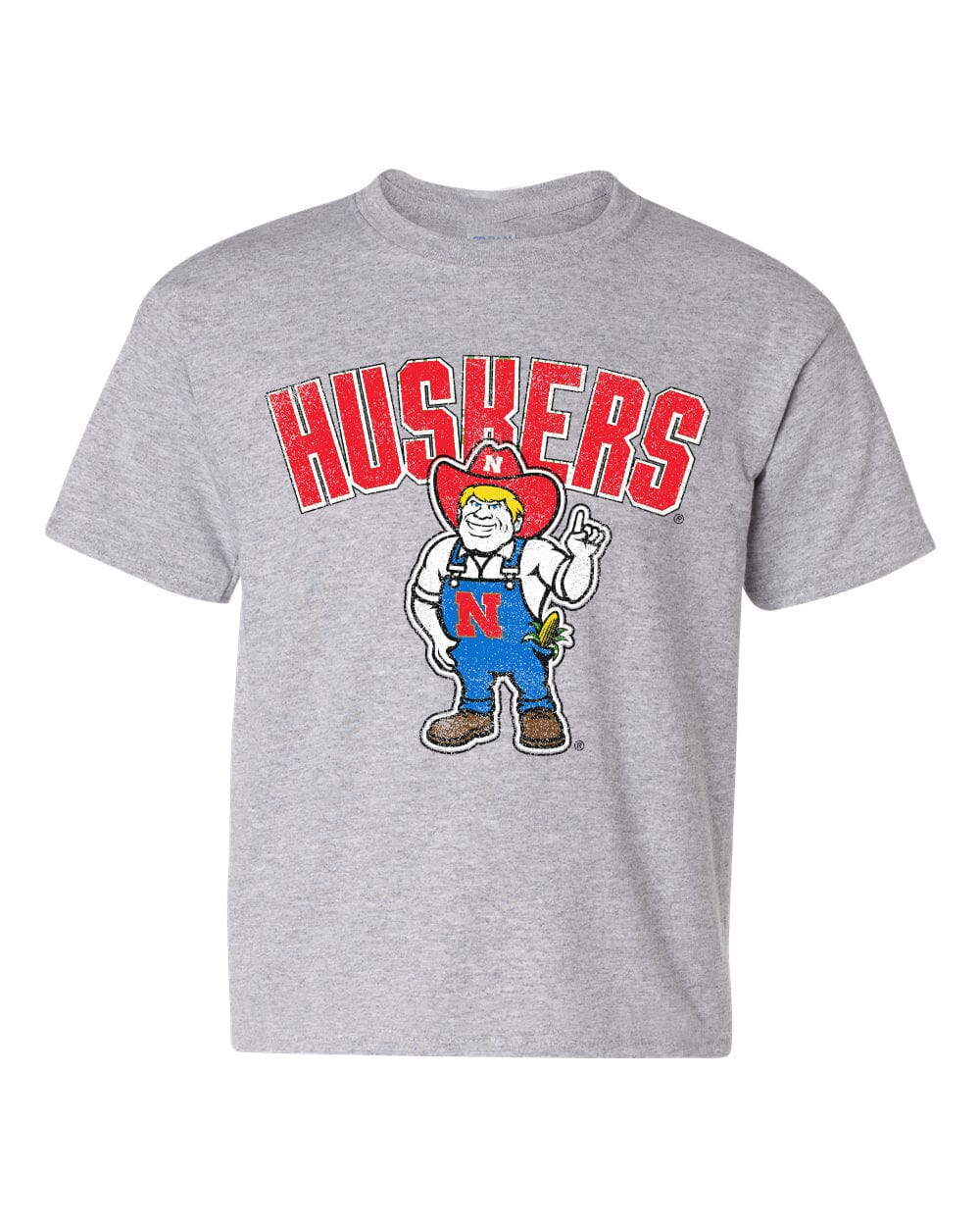 Children's Nebraska Huskers Cartoon Mascot Gray Tee