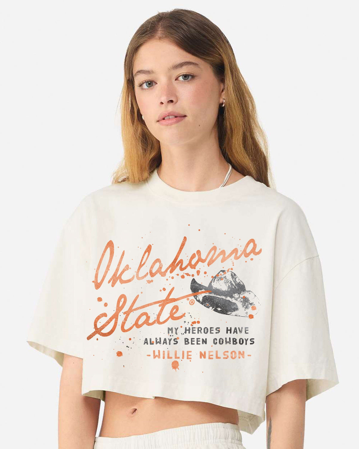 Willie Nelson OSU Heroes Off White Cropped Tee
