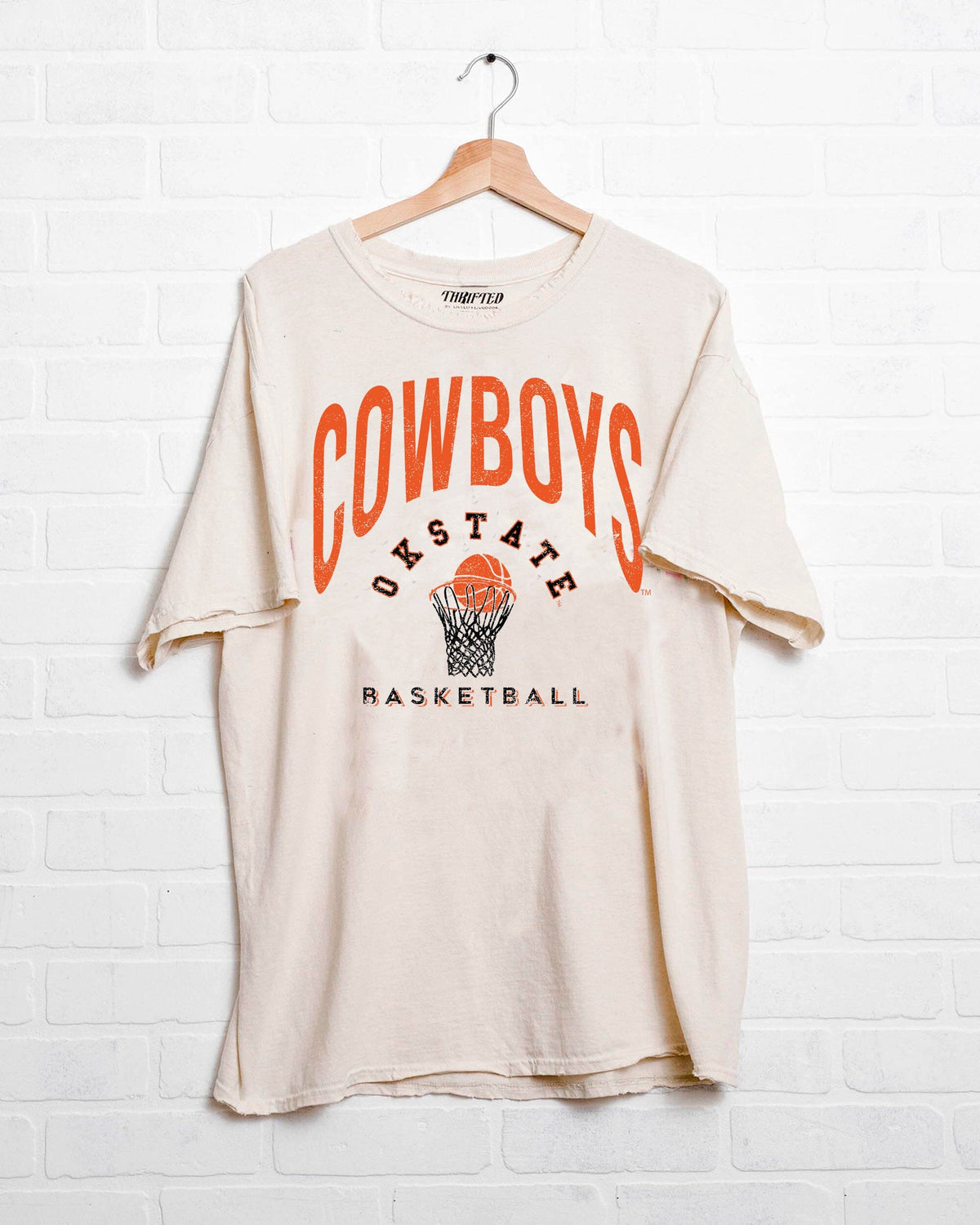 Cowboys Basketball Athletics Off White Thrifted Tee