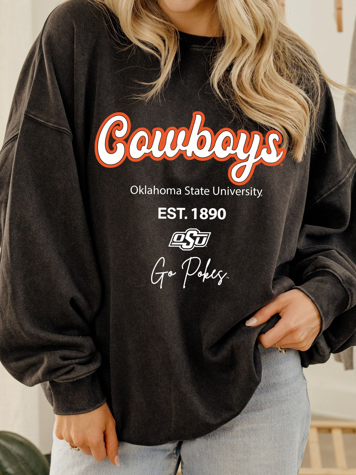 OSU Cowboys Letterman Charcoal Chrome Hi Dive Sweatshirt