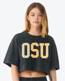 OSU Cowboys Quilted Puff Ink Washed Black Heavyweight Cropped Tee