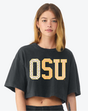 OSU Cowboys Quilted Puff Ink Washed Black Heavyweight Cropped Tee