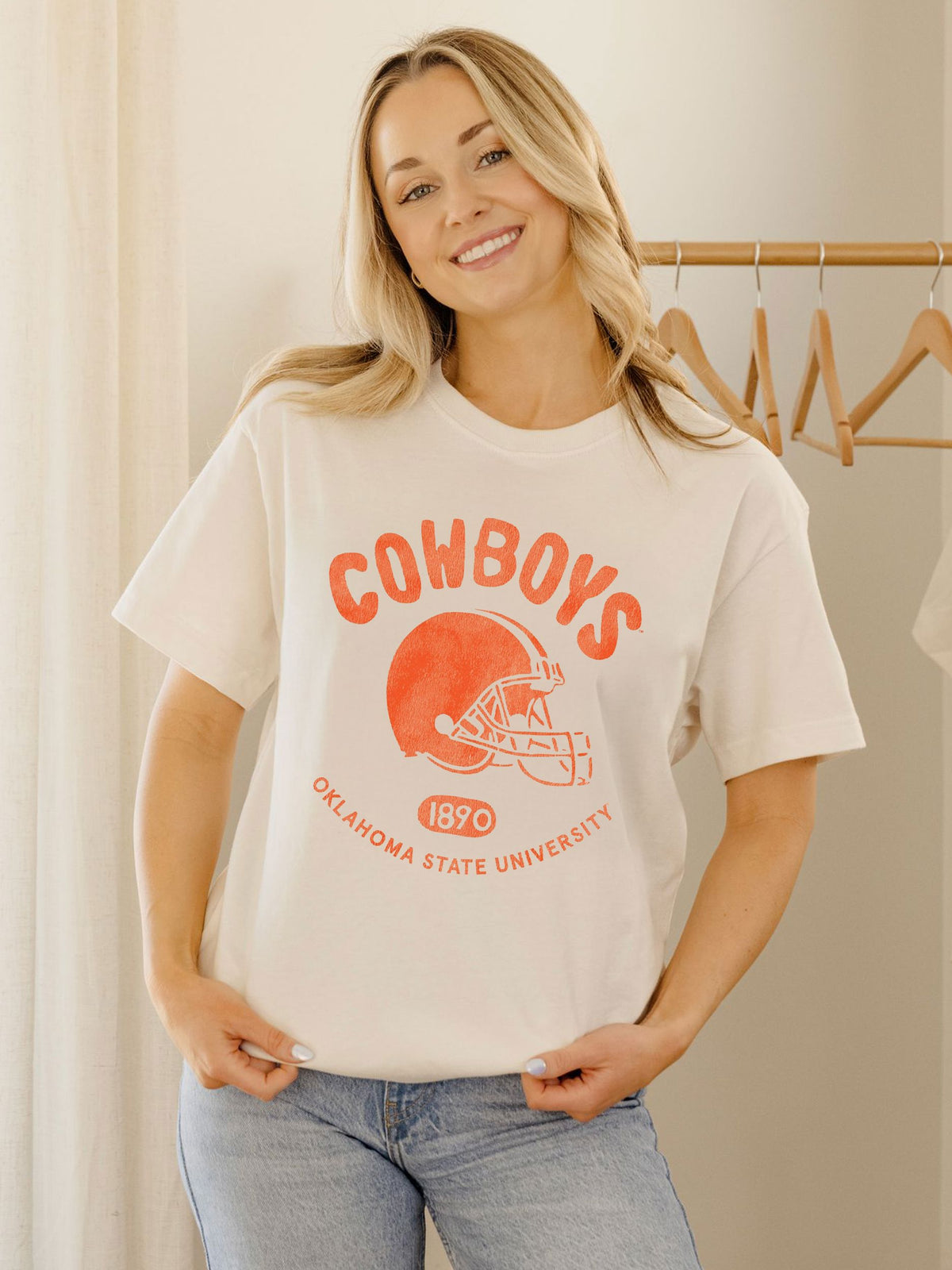 OSU Cowboys Varsity Stamp Off White Thrifted Tee