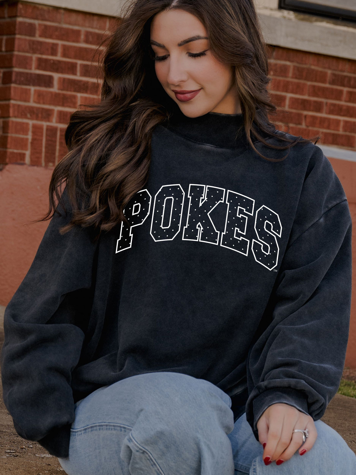 OSU Cowboys Polka Dot Puff Ink Weekend Black Mock Neck Sweatshirt